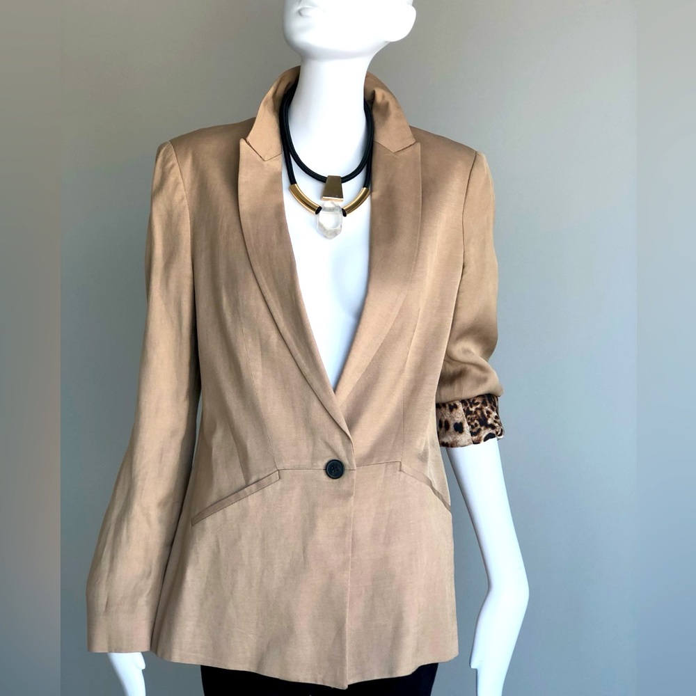 Zara Tan Blazer with animal print sleeve lining